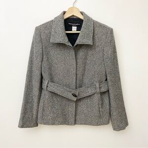 Vintage Bianca Nygard Wool/Silk Petite Gray Collared Belted Jacket